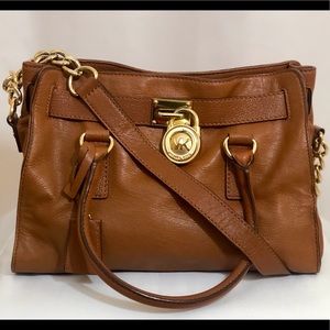 Medium soft leather satchel in luggage color.